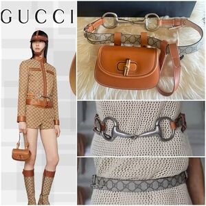 GUCCI Brown Leather GG Supreme Monogram Web Bamboo Belt Bag 3-in-1 bag*NWB